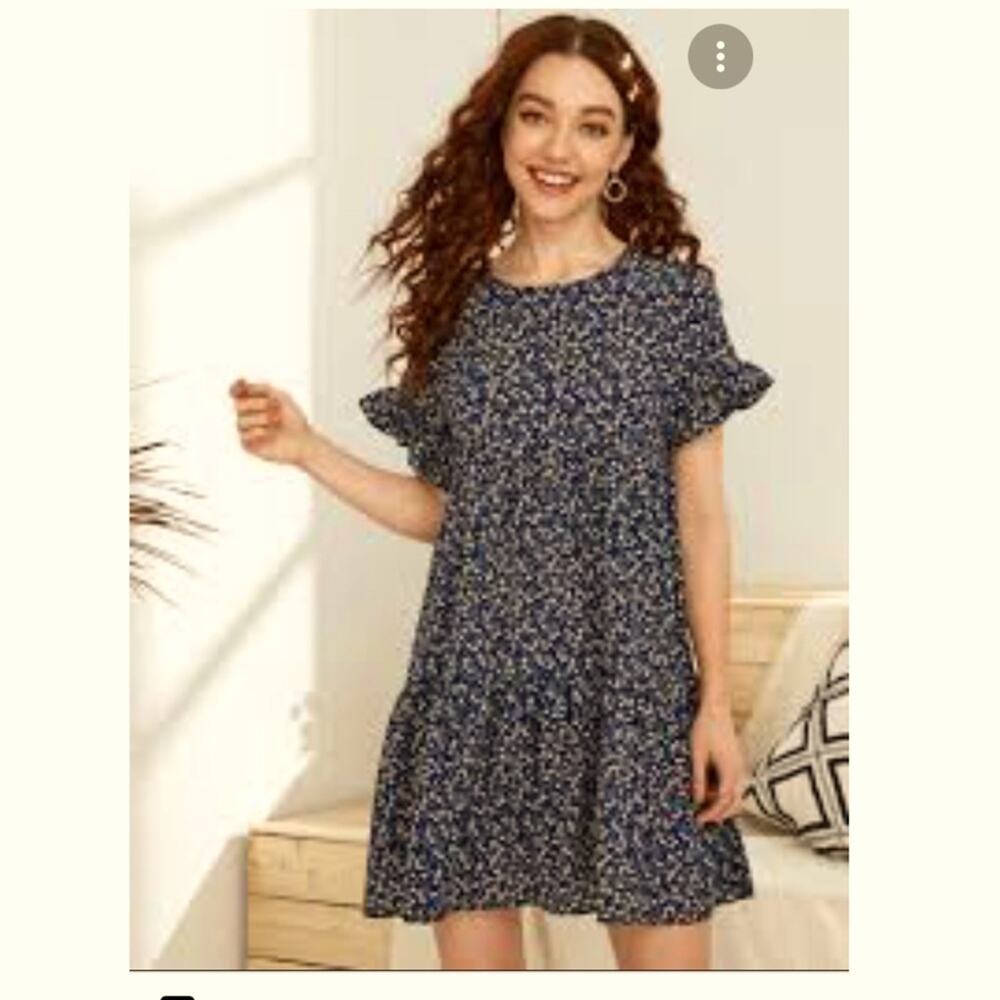 Joteisy Navy Floral Tiered BabyDoll Dress Size M